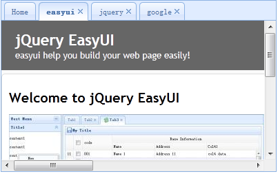 jQuery EasyUI 布局 - 动态添加标签页（Tabs）