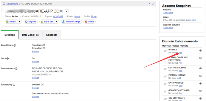 GoDaddy域名需要购买隐私保护方法以及费用计算标准