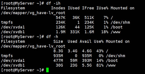 记录df -i 与 df -h两者的区别