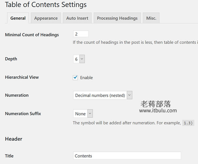 LuckyWP Table of Contents